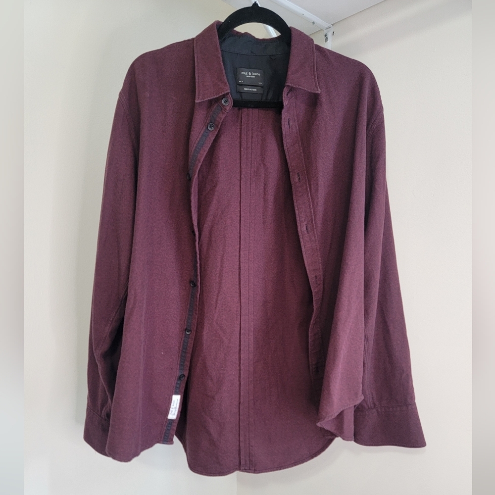 rag & bone Men's Plum Button-Down Casual Shirt - Picture 8 of 12